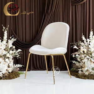 Silla de Hotel Moderna de Terciopelo Blanco, Respaldo Sólido, Patas Doradas Cónicas, Muebles Comerciales para Interiores - Product Image 1