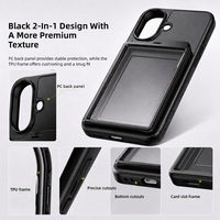 Étui de téléphone antichoc et anti-traces de doigts avec support de carte amovible pour 17 Pro Max, hybride TPU PC