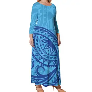 2023 New Polynesian Tribal Design Women Elegant Casual Dresses Custom Print Dress Plus Size Maroon Maxi Dress For Fat Women