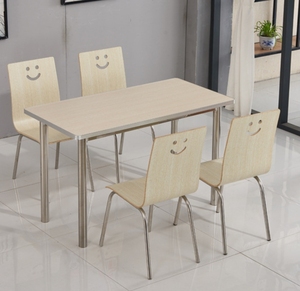 Ensemble table et chaises de cafétéria simple avec structure en acier inoxydable et finition en bois naturel, mobilier de salle à manger durable pour restaurant - Product Image 4