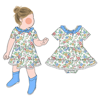 Combinaison à volants pour filles, style promotionnel personnalisé, adorable, avec col à volants, jupe évasée, fermeture à boutons-pression, style bulle