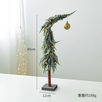 Árbol de Navidad de PE flocado de 36-60 cm con diseño curvo único y campanas rojas, decoración de mesa navideña, adorno colgante boutique para festividades.