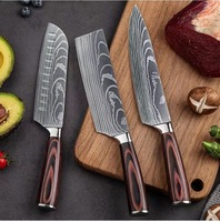 Ensemble de couteaux de cuisine personnalisés, 10 pièces, ensemble de couteaux de cuisine en damas, acier inoxydable 4Cr13 avec manche en bois coloré, couteau de chef en métal tranchant