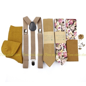 Heiße neue braune Farbe solide 2,5 cm Hosenträger Socke Krawatte Hankie Bogen Set Blumen Männer Kid Cravat Brace verstellbare Hochzeits feier Zubehör - Product Image 1
