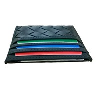 Dompet Kartu Minimalis Pria Warna Hijau Custom, Dompet Tipis Tempat Kartu Kredit, Dompet Kulit PU Anyaman untuk Pria, Dompet Mewah untuk Pria