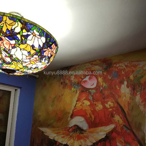 Handmade Glass Large Size Magnolia Flower Design Tiffany Style <b>Ceiling</b> Lamp with 70cm Diameter for Hotel and Home Use - Product Image 6