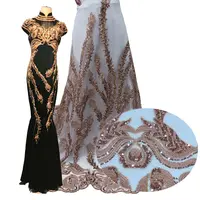 Pizzo da sposa africano in tessuto con perline ricamate a fiori dal Design grazioso per abito da sera