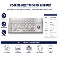 Clavier à trackball industriel en acier inoxydable étanche IP54 PC-702TB-DESK, 87 touches USB PS/2 pour machine CNC