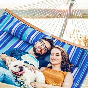 Hamaca Portátil Woqi para 2 Personas, Diseño Costero, Rayas Azules, Capacidad de 440 Lb, para Jardín, Patio, Exterior, Tela de Poliéster - Product Image 2