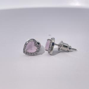 ต่างหูแบบติดหูทรงหัวใจประดับเพชรคิวบิกเซอร์โคเนียสีชมพู ชุบทอง สำหรับผู้หญิง ดีไซน์คลาสสิกทันสมัย จาก Tianyu Gems - Product Image 1