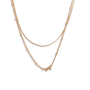 Minimalist 18K Gold Plated Stainless Steel Double Chain <strong>Necklace</strong> Trendy <strong>Olive</strong> <strong>Leaf</strong> Zircon Pendant Anti-Allergy Beaded Parties - Product Image 5