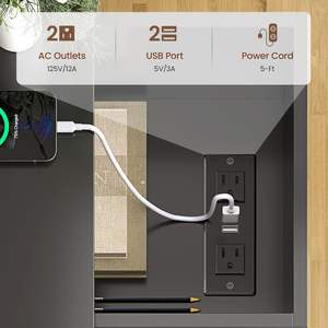 <strong>Black</strong> <strong>Narrow</strong> Side <strong>Table</strong> Sliding Top Storage Shelves and LED Lights End <strong>Table</strong> with Charging Station - Product Image 3