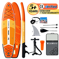 Vente flash : SUP gonflable Drop Stitch 11' x 33" avec pompe, planche à pagaie orange flamme, kit complet avec pont en bois, polyvalent