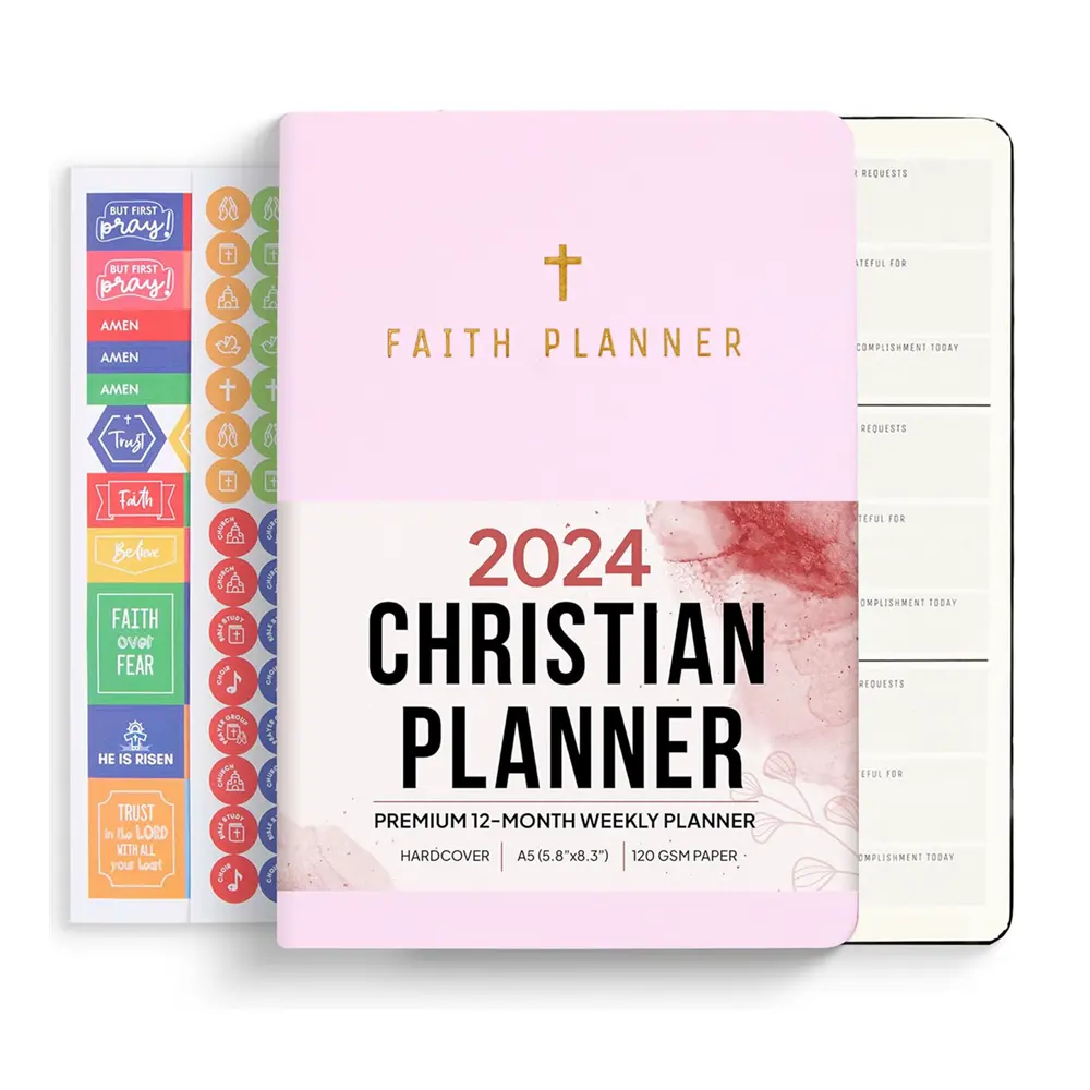 2024 2025 stampa personalizzata del diario di preghiera gratitudine della bibbia del pianificatore di obiettivi affermazione mensile mensile del taccuino rilegato