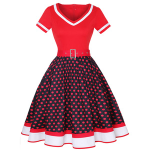 <span class=keywords><strong>Robe</strong></span> de soirée vintage pour femmes des années 50 et 60 avec ceinture, imprimé à pois, manches courtes, <span class=keywords><strong>robe</strong></span> <span class=keywords><strong>Hepburn</strong></span>, <span class=keywords><strong>robe</strong></span> pin-up rockabilly - Product Image 3