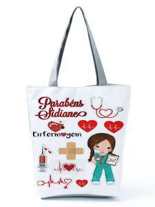 Bolsa de Mano de Moda Personalizada con Dibujos Animados de Dentista y Enfermera, Bolsa de Hombro Ecológica Reutilizable, Bolsas de Compras para Mujer, Bolsos Casuales Portátiles - Product Image 3