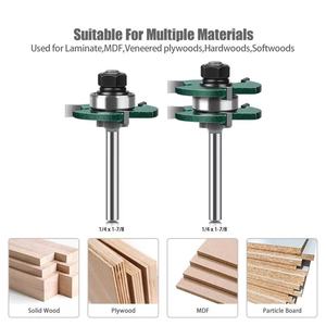 Fraises à bois de type « T » à 3 dents, tige de 12 mm et 1/2 pouce, jeu de fraises à rainurer et à languettes réglables, outils de travail du bois - Product Image 1
