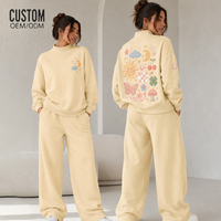 Ensemble de survêtements personnalisés pour femmes, sweat-shirts à col montant imprimés et entièrement brodés de 350g, pantalons de survêtement surdimensionnés de haute qualité, vêtements de détente