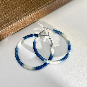 Pendientes de Aro con Hilo Encerado de Algodón, Degradado Azul y Blanco, Estilo Vintage, Joyería de Moda para Mujer, Hechos a Mano, Estilo Boho 2026 - Product Image 1