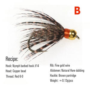 Hameçon en acier à haute teneur en carbone, tête en perle de laiton, hackle souple, oreille de lièvre, nymphes émergentes, mouches de <span class=keywords><strong>truite</strong></span>, leurres de pêche à la mouche - Product Image 3