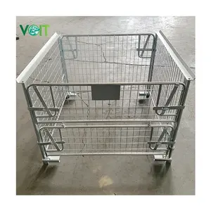 Gravity Lock Design Durable Galvanized Metal Collapsible Cage Pallet