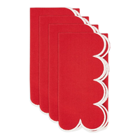 Serviettes en tissu de Noël blanches à bordure festonnée brodée, réutilisables, lavables, rouge, vert foncé, pour la table de dîner des fêtes