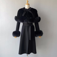 Haute Qualité Femmes Hiver Chaud Cachemire Manteau Col En Fourrure De Renard Véritable Design Double Face Manteau De Fourrure De Cachemire