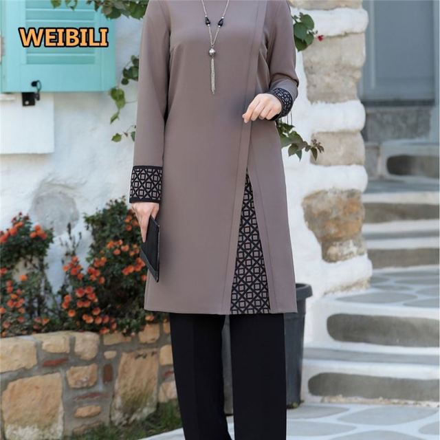 High Quality Modest Muslim Women 2 Piece Tops Shirt and Pants Dubai Turkey Fashion Fall Abaya Set Islamic Clothing