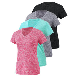 Camiseta Deportiva de Yoga para Mujer, Cuello en V, Manga Corta, Secado Rápido, Color Rojo, Gris, Negro, Poliéster, Ajustada, para Entrenamiento y Ejercicio - Product Image 1