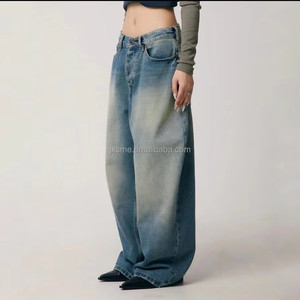 Tùy Chỉnh Của Phụ Nữ Cổ Điển Rửa Faded Nhuộm Lỏng Lẻo Cao Eo Denim Quần Rộng Chân Thẳng Quần Của Phụ Nữ Phong Cách - Product Image 2
