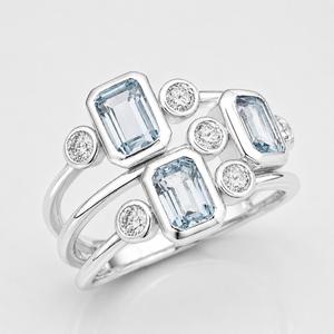 Blue Topaz 925 Sterling <b>Silver</b> <b>Ring</b> - Three-Stone <b>Emerald</b>-Cut Cluster with CZ Accents - Product Image 5