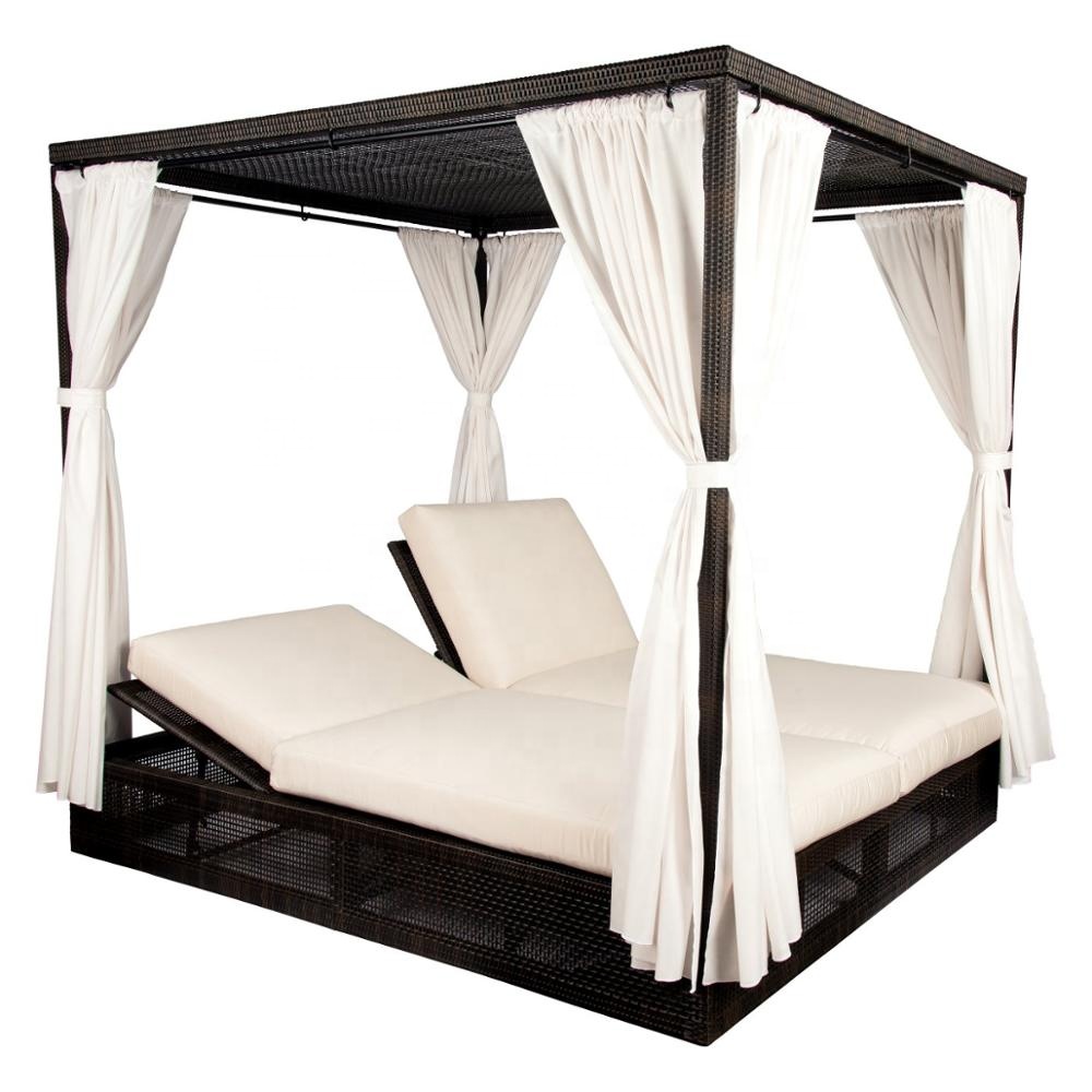 Aluminum outdoor patio wicker garden chaise lounge with canopy furniture
