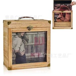 Wooden Portable Flip Top Record Cd <b>Storage</b> <b>Box</b> Solid Wood Desktop Decoration <b>Photo</b> Frame Magazine <b>Storage</b> Rectangle Standing - Product Image 2