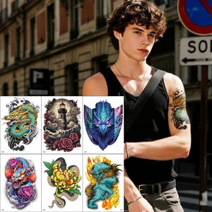 Autocollants de tatouage temporaire personnalisés dessins à manches complètes et demi sur papier blanc-<span class=keywords><strong>graphique</strong></span> toboggan aquatique - Product Image 1