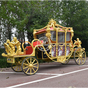 Magnifique sculpture de cheval royal avec calèche à roues dorées, calèches de mariage, chariots et calèches à chevaux - Product Image 6