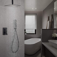 Laiton noir luxe carré Douche Conjunto de salle de bain Ducha bain de pluie pluie Jet système de douche ensemble robinet