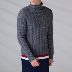 Pull-over col roulé en laine tricotée torsadée pour homme, personnalisé, anti-boulochage, décontracté, idéal pour l'hiver – Fabricant de tricots - Product Image 3