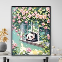 DIY dijital yağlıboya yüksek dereceli çiçekler, kediler ve pandalar dekoratif boyama