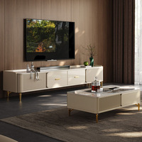 Meuble TV moderne ModHomi en pierre frittée blanche, console de salon, meuble de rangement, support TV design de luxe avec plateau en marbre