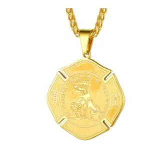 Yiwu Aceon Edelstahl Abzeichen Feuerwehr mann Logo Form Ätzung Graviert Saint Medal Protective St. Florian Cross Anhänger