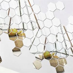 Autocollants muraux hexagonaux en acrylique pour la décoration du salon, de la chambre à coucher et du bureau, autocollants miroir réfléchissants - Product Image 5