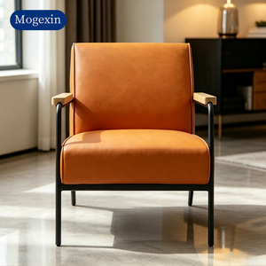 Modern Orange PU Leather Accent Chair Set Lounge Chair with Metal Legs & <b>Side</b> <b>Table</b> for Living Room - Product Image 1