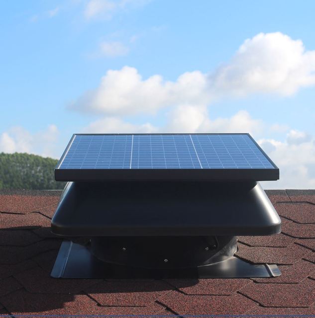 50W Solar Powered Attic Fan with Easy Installation BLDC Motor Ventilator Metal Pedestal for Residential/Commercial Roofs