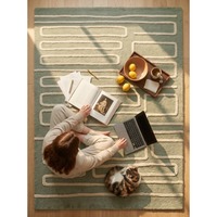 DA Modern Geometric Line Tufted Rug Handmade Sage Green NZ Wool Area Carpet