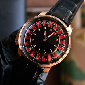 Montre automatique de luxe de style casino avec lunette diamantée à fuseaux horaires multiples Cadran de roulette unique - Product Image 2