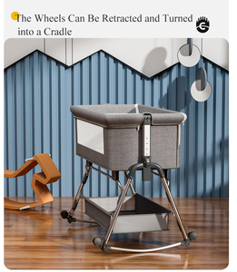 Cuna Mecedora Económica para Bebé, Cama Colecho con Altura Ajustable, Malla de Lino, Ruedas y Almacenamiento, Venta al por Mayor - Product Image 3