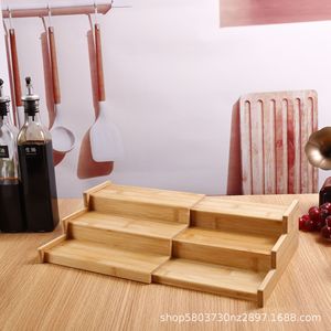 <b>Bamboo</b> Kitchen Spice Rack 3 Tier Telescopic Wooden Storage Organizer For <b>Table</b> Top - Product Image 1