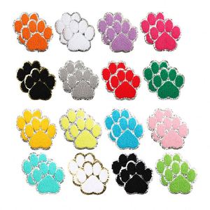 New Design <b>Iron</b> on Glitter /Sliver Edge Colorful White Black Chenille Paw Patch for Decoration - Product Image 1