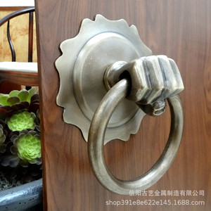 Poignée de porte en cuivre de style chinois moderne, avec anneau rond et tête d'animal, pour art ancien - Product Image 5