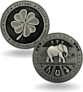 Two Sided Lucky Coin Featuring One Side Four Leaf Clover 1.5 inches labelStickers Label